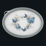 Jewelry Heart with Butterflies Morpho Belt Buckle<br><div class="desc">Jeweled,  golden heart with blue and white realistic butterflies morpho. Morpho. Design with blue butterflies morpho.</div>