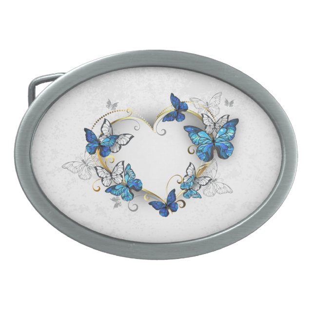 Jewelry Heart with Butterflies Morpho Belt Buckle (Front)
