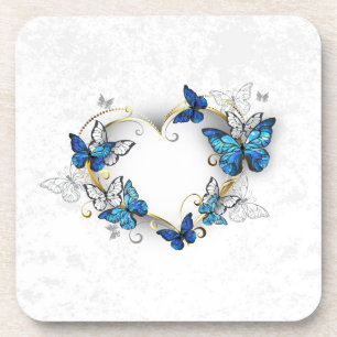 Jewelry Heart with Butterflies Morpho Beverage Coaster