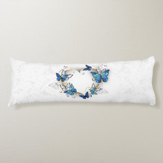 Jewelry Heart with Butterflies Morpho Body Pillow (Front)