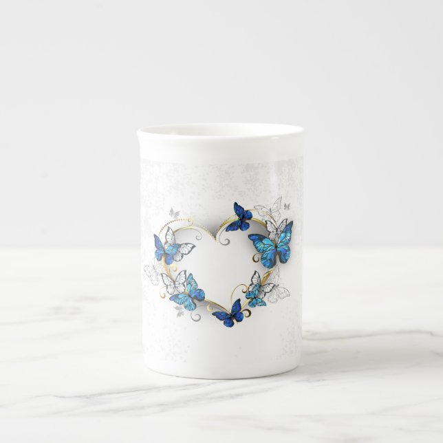 Jewelry Heart with Butterflies Morpho Bone China Mug (Front)