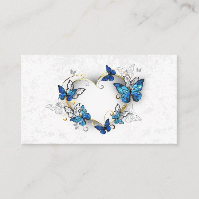 Jewelry Heart with Butterflies Morpho Business Card (Front)