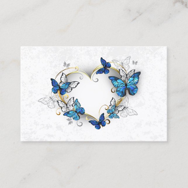 Jewelry Heart with Butterflies Morpho Business Card (Front)