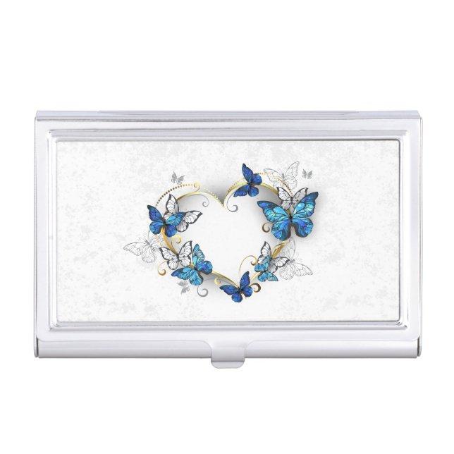 Jewelry Heart with Butterflies Morpho Business Card Case (Front)