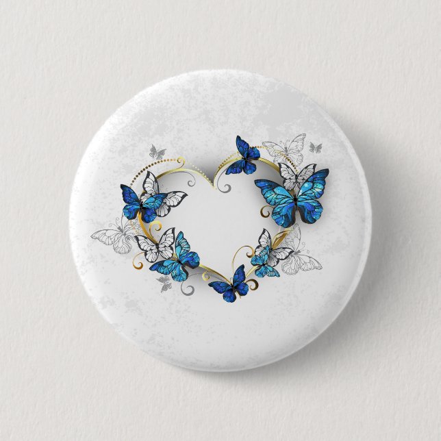 Jewelry Heart with Butterflies Morpho Button (Front)