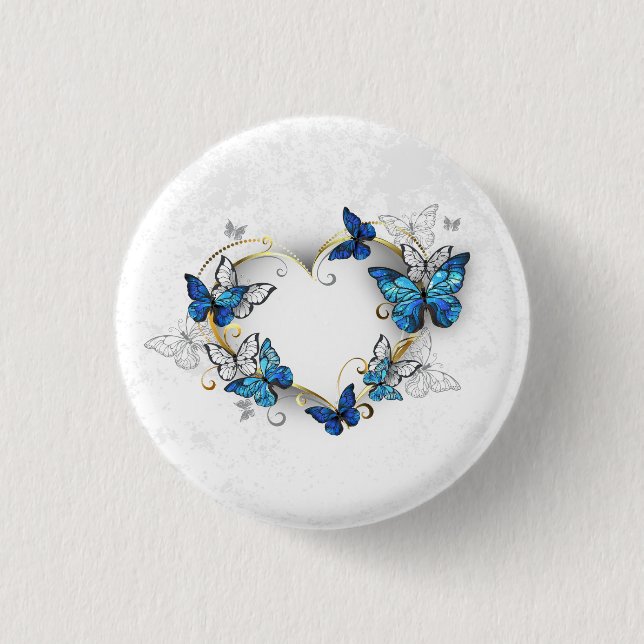 Jewelry Heart with Butterflies Morpho Button (Front)