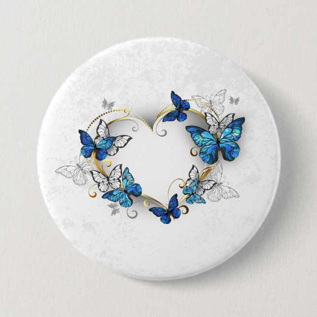 Jewelry Heart with Butterflies Morpho Button (Front)