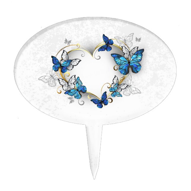 Jewelry Heart with Butterflies Morpho Cake Topper (Front)