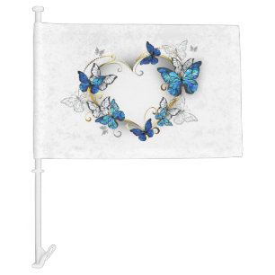 Jewelry Heart with Butterflies Morpho Car Flag