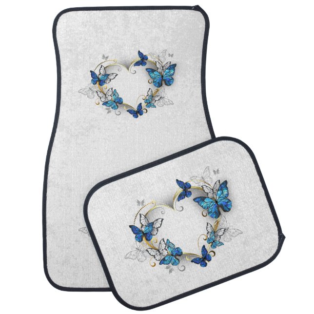 Jewelry Heart with Butterflies Morpho Car Floor Mat (Set)