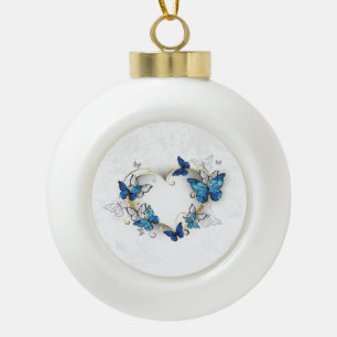 Jewelry Heart with Butterflies Morpho Ceramic Ball Christmas Ornament