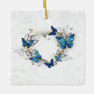 Jewelry Heart with Butterflies Morpho Ceramic Ornament