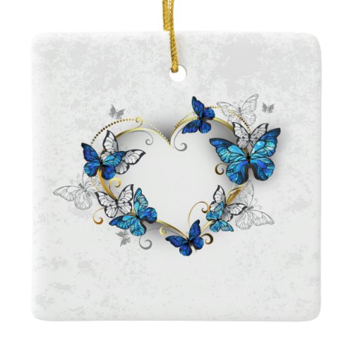 Jewelry Heart with Butterflies Morpho Ceramic Ornament