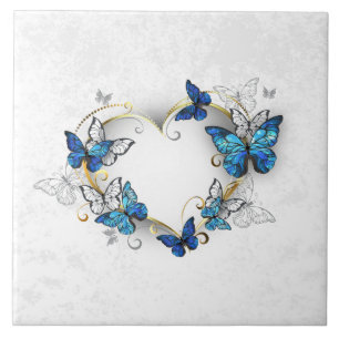 Jewelry Heart with Butterflies Morpho Ceramic Tile