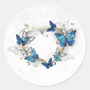 Jewelry Heart with Butterflies Morpho Classic Round Sticker