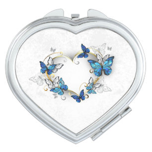 Jewelry Heart with Butterflies Morpho Compact Mirror