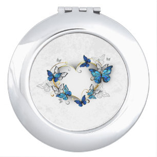 Jewelry Heart with Butterflies Morpho Compact Mirror