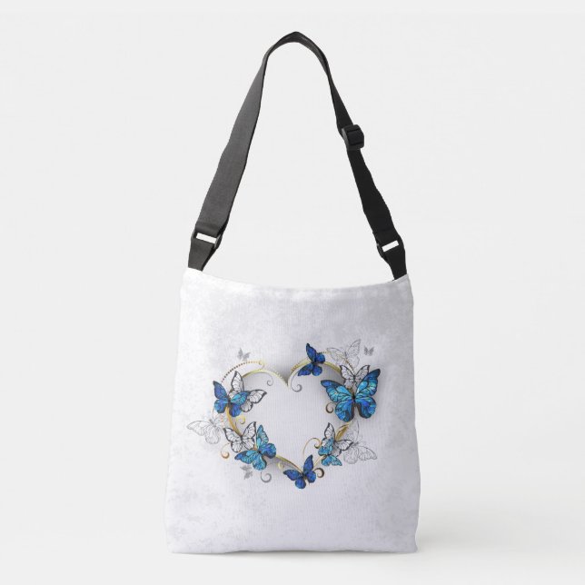 Jewelry Heart with Butterflies Morpho Crossbody Bag (Front)