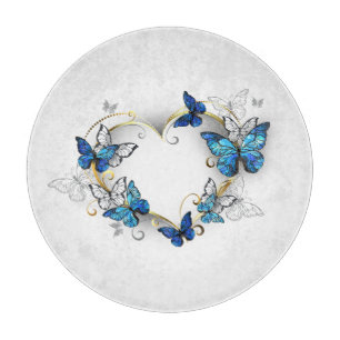 Jewelry Heart with Butterflies Morpho Cutting Board