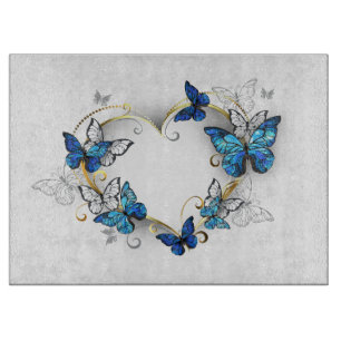 Jewelry Heart with Butterflies Morpho Cutting Board