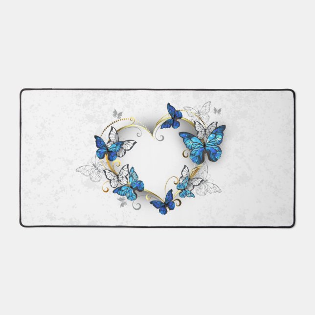 Jewelry Heart with Butterflies Morpho Desk Mat (Front)