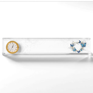 Jewelry Heart with Butterflies Morpho Desk Name Plate