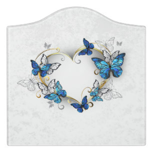 Jewelry Heart with Butterflies Morpho Door Sign
