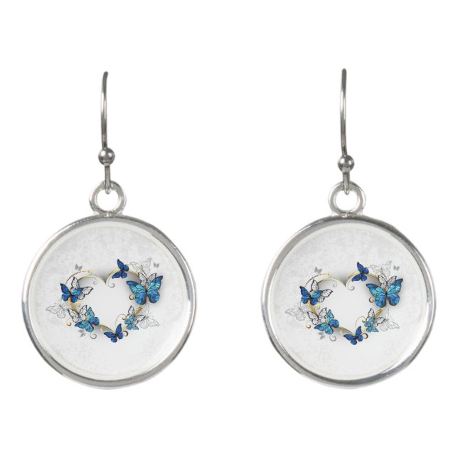 Jewelry Heart with Butterflies Morpho Earrings (Front)