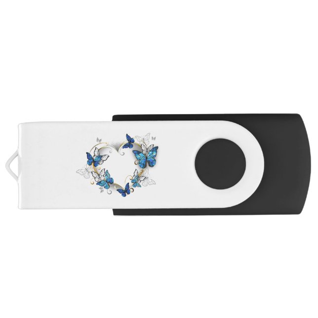 Jewelry Heart with Butterflies Morpho Flash Drive (Back)