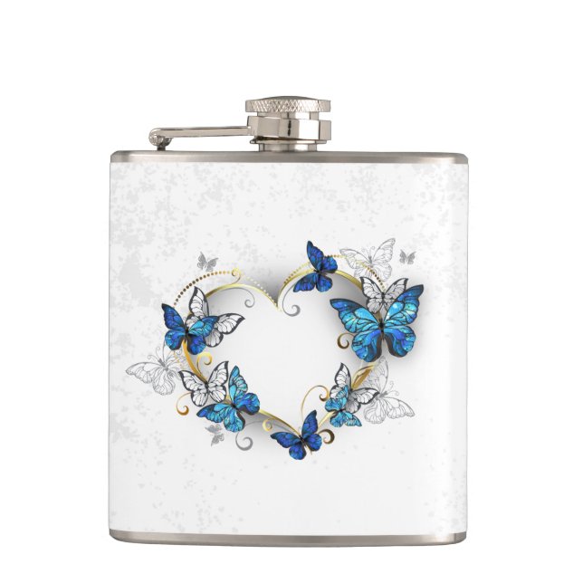 Jewelry Heart with Butterflies Morpho Flask (Front)