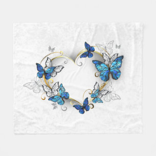 Jewelry Heart with Butterflies Morpho Fleece Blanket