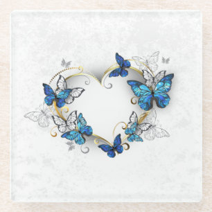 Jewelry Heart with Butterflies Morpho Glass Coaster