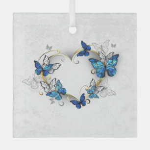 Jewelry Heart with Butterflies Morpho Glass Ornament