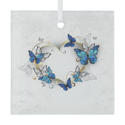 Jewelry Heart with Butterflies Morpho Glass Ornament