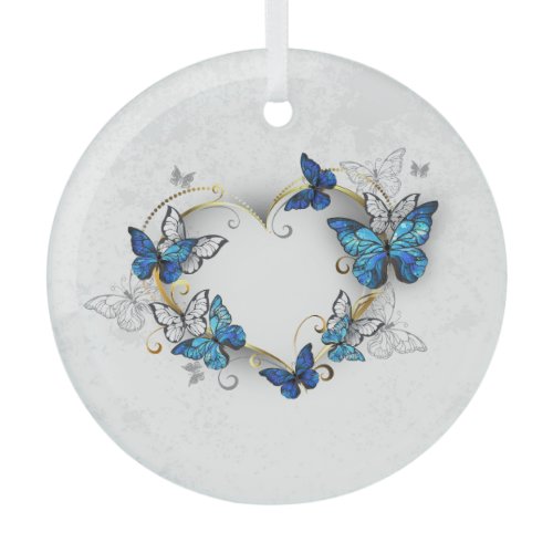 Jewelry Heart with Butterflies Morpho Glass Ornament
