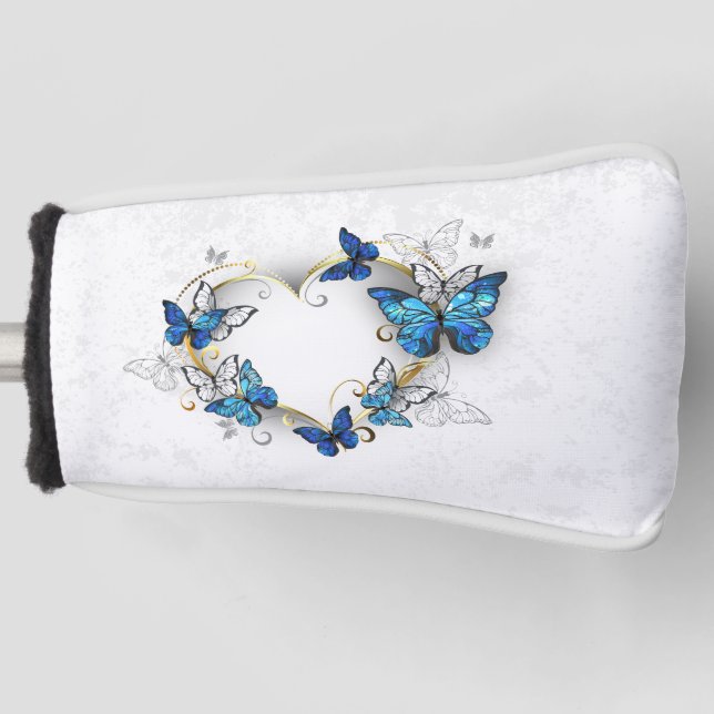 Jewelry Heart with Butterflies Morpho Golf Head Cover (Front)