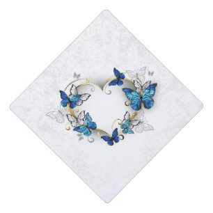 Jewelry Heart with Butterflies Morpho Graduation Cap Topper