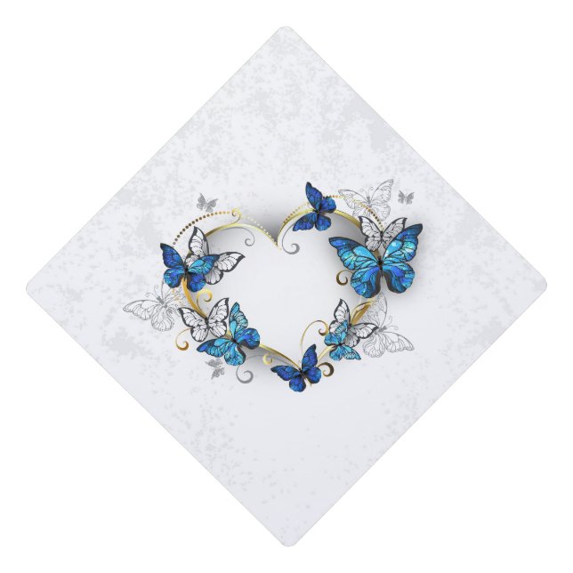 Jewelry Heart with Butterflies Morpho Graduation Cap Topper (Front)