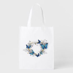 Jewelry Heart with Butterflies Morpho Grocery Bag