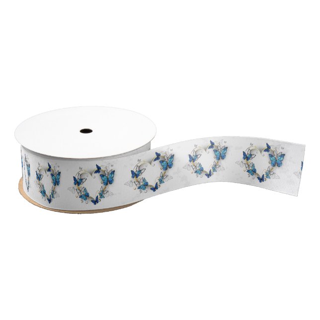 Jewelry Heart with Butterflies Morpho Grosgrain Ribbon (Spool)