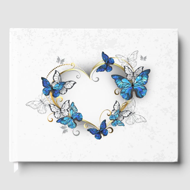 Jewelry Heart with Butterflies Morpho Guest Book (Front)