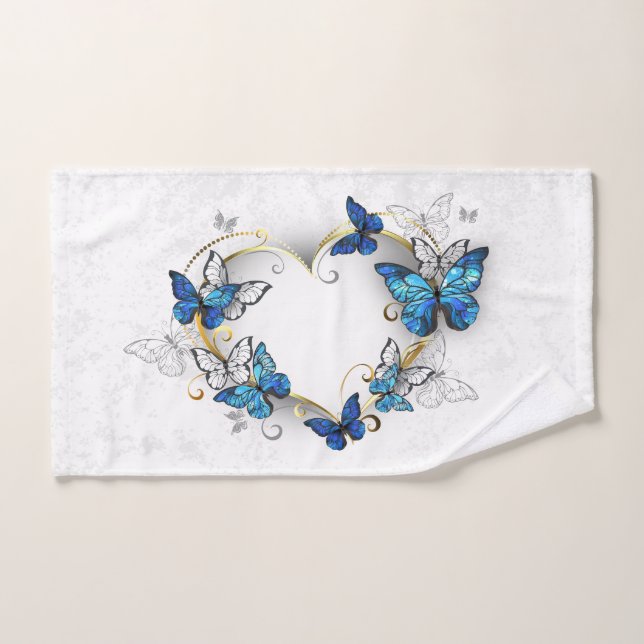 Jewelry Heart with Butterflies Morpho Hand Towel (Hand Towel)