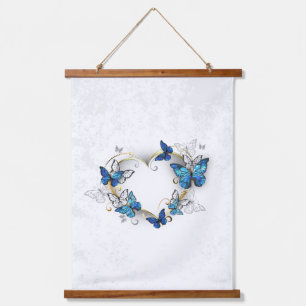 Jewelry Heart with Butterflies Morpho Hanging Tapestry