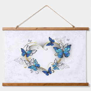Jewelry Heart with Butterflies Morpho Hanging Tapestry