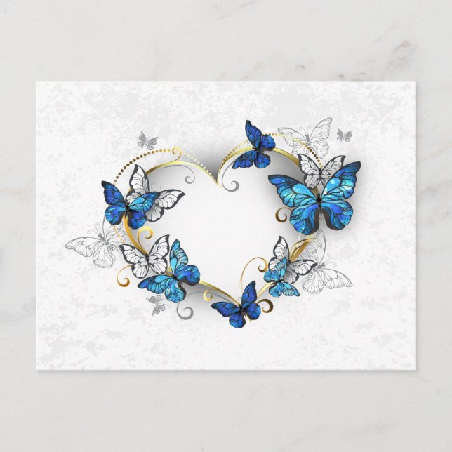Jewelry Heart with Butterflies Morpho Invitation Postcard (Front)