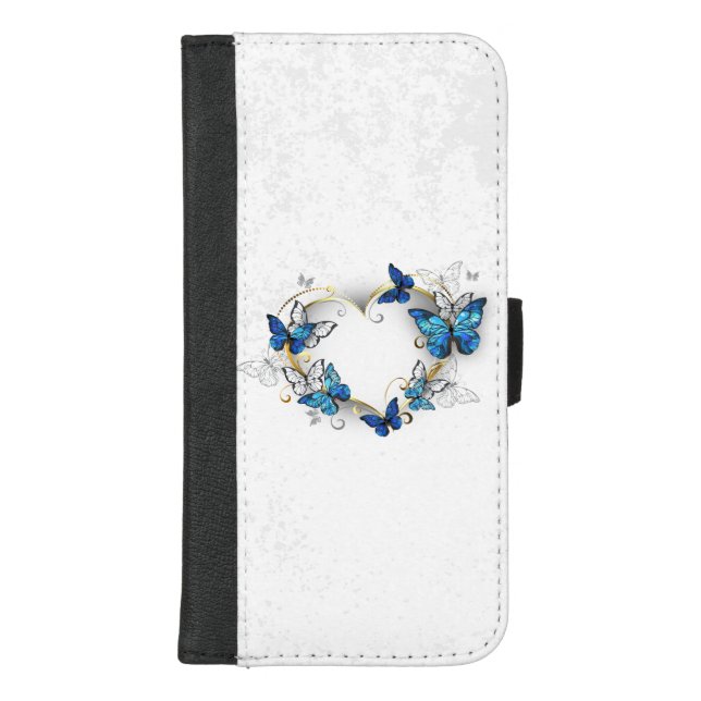 Jewelry Heart with Butterflies Morpho iPhone Wallet Case (Front)