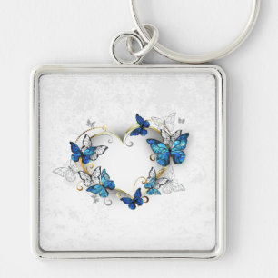 Jewelry Heart with Butterflies Morpho Keychain
