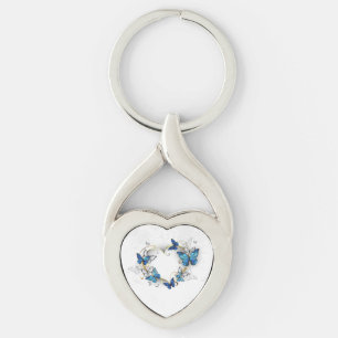 Jewelry Heart with Butterflies Morpho Keychain