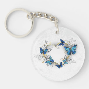 Jewelry Heart with Butterflies Morpho Keychain