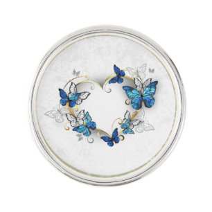 Jewelry Heart with Butterflies Morpho Lapel Pin